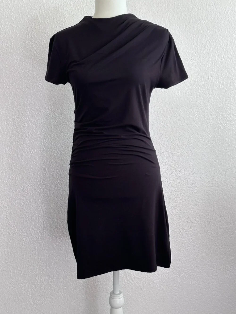 Divided by H&M Black Ruched Mini Dress | Asymmetrical Draped Neck | Size M | NWT - Picture 3 of 9